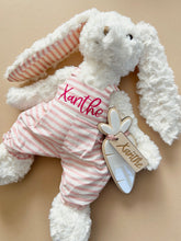 Load image into Gallery viewer, Personalised Easter Plush toy //PINK overalls // Personalised Easter Gift
