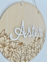 Load image into Gallery viewer, Wildflowers Name Plaque // Personalised // Wooden &amp; Acrylic decor
