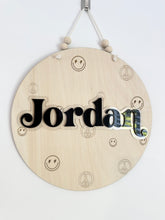 Load image into Gallery viewer, Smiles Retro themed wall hanger // Personalised // Wooden &amp; Acrylic decor
