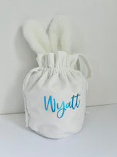 Load image into Gallery viewer, Velvet Easter Hunt Bag with Handle // WHITE Bunny Bag // Personalised
