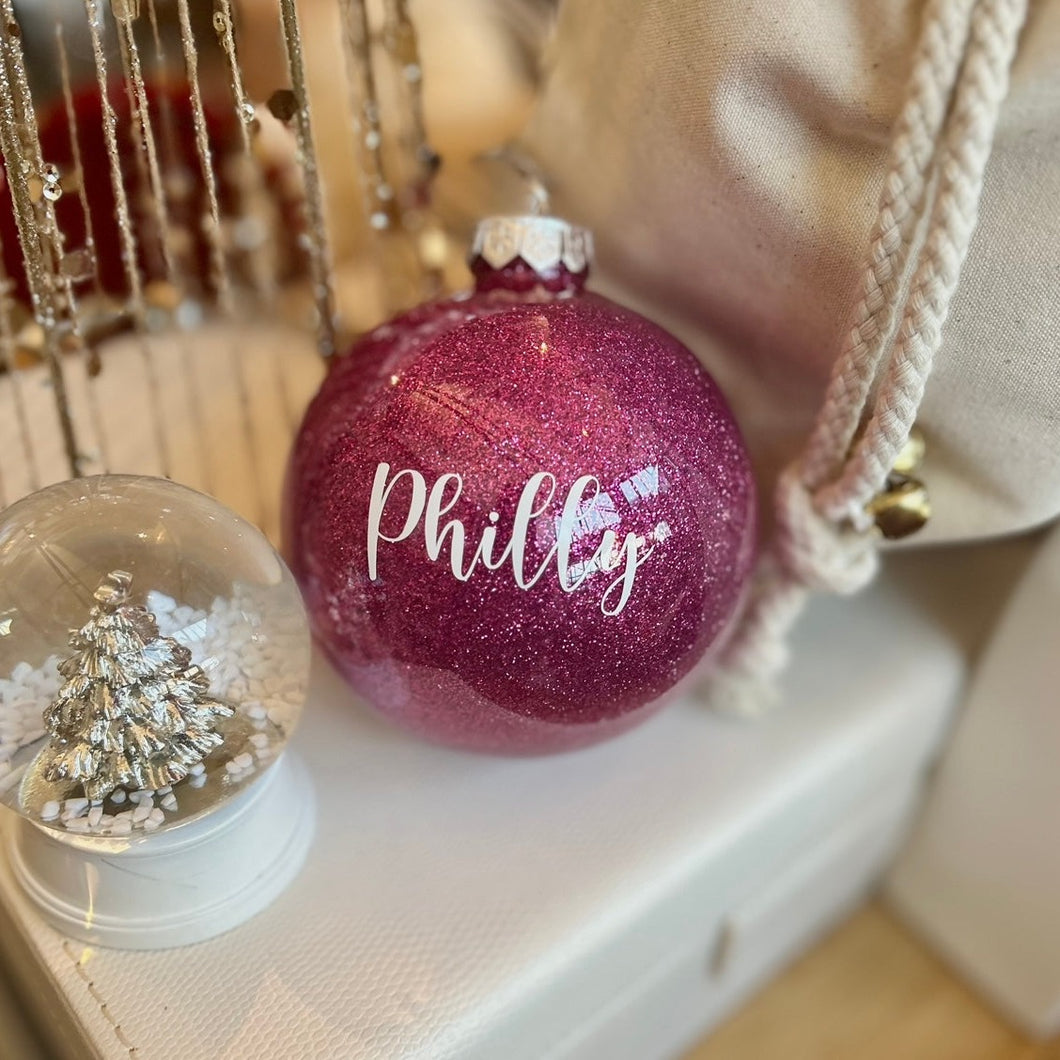 Personalised Fuchsia Glitter Bauble