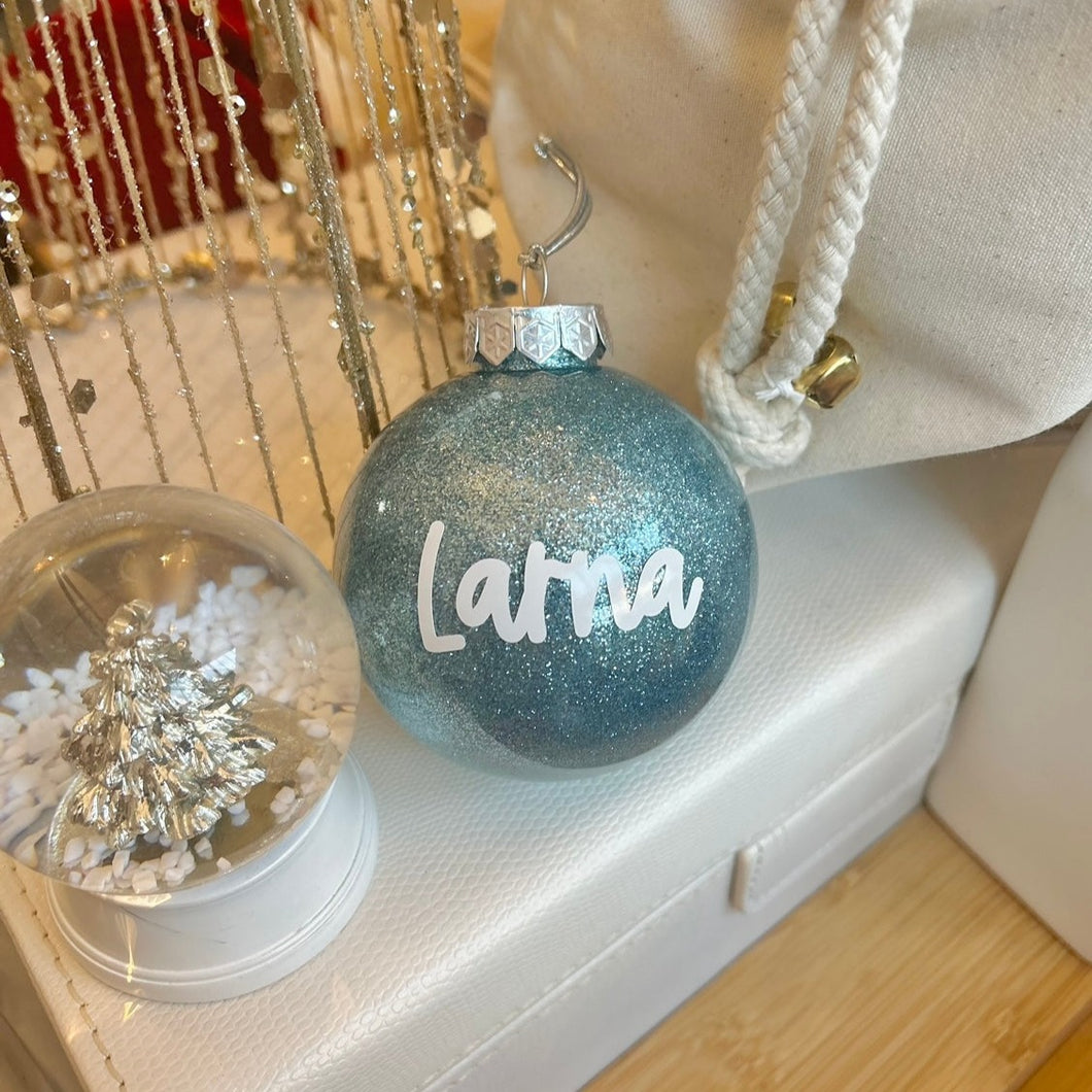 Personalised Soft Blue Glitter Bauble