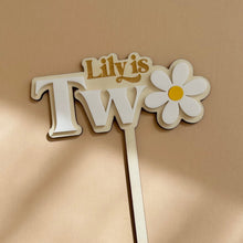 Load image into Gallery viewer, Personalised age TWO Daisy Cake Topper // Two cake topper
