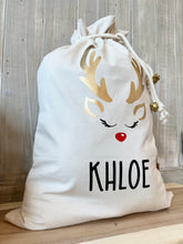 Load image into Gallery viewer, Personalised handmade Santa Sack // Sleeping Reindeer
