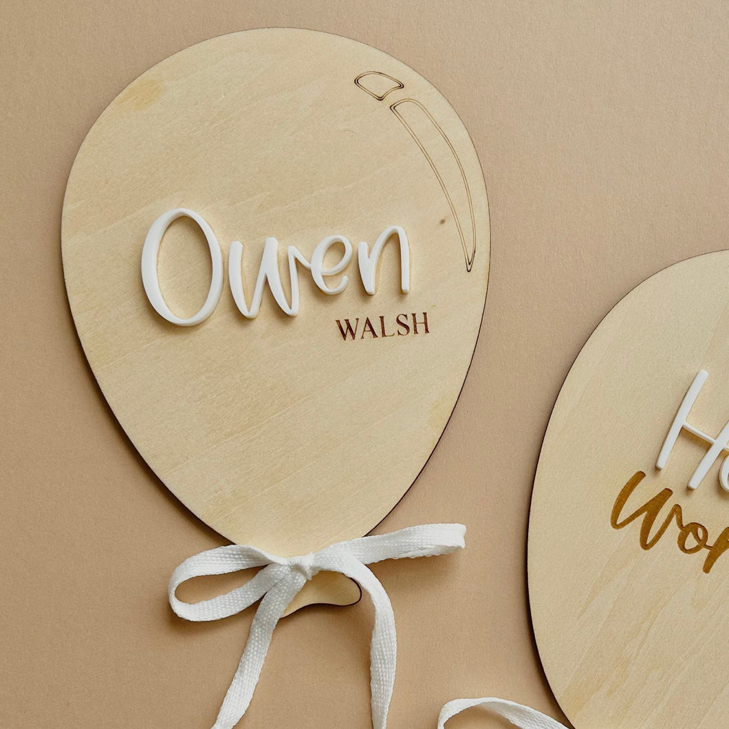 Personalised name Plaque // Balloon announcement Disc