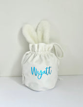 Load image into Gallery viewer, Velvet Easter Hunt Bag with Handle // WHITE Bunny Bag // Personalised
