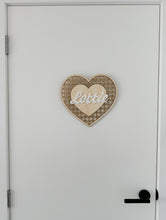 Load image into Gallery viewer, Rattan Heart Name PLAQUE // Wooden + Acrylic // Kids Decor
