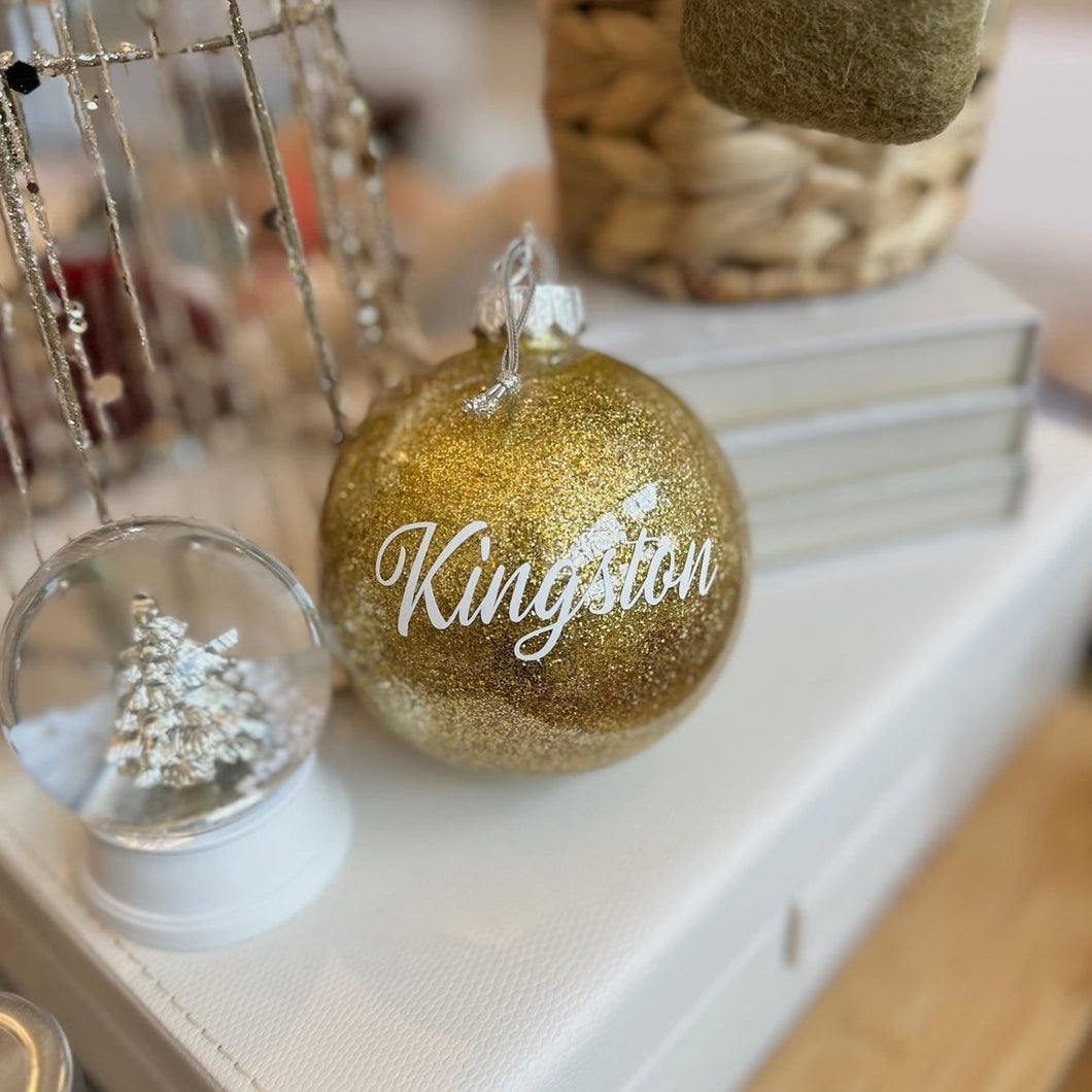 Personalised Glitter Bauble / Gold