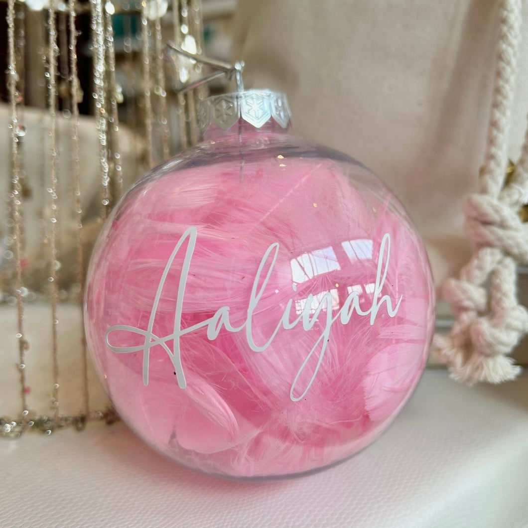 Pink Feather Bauble // Personalised // LAST FEW LEFT