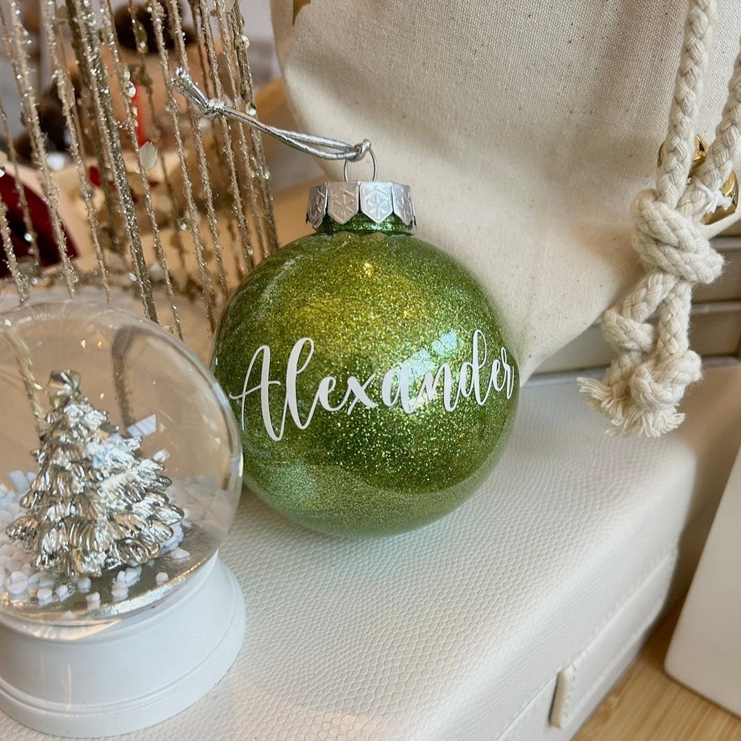 Personalised Glitter Bauble // Forest Green