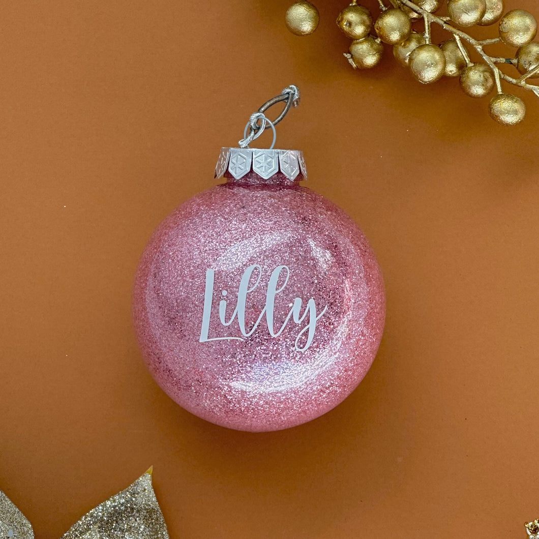 Personalised Light Pink Glitter Bauble