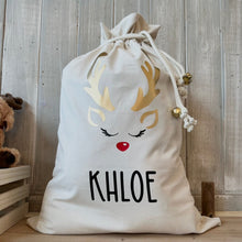 Load image into Gallery viewer, Personalised handmade Santa Sack // Sleeping Reindeer
