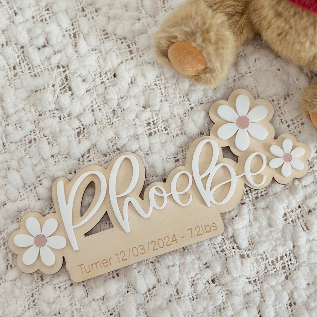 Flower announcement Plaque // Birth detail announcement plaque // Personalised