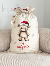 Load image into Gallery viewer, Personalised christmas sack // Christmas brown bear

