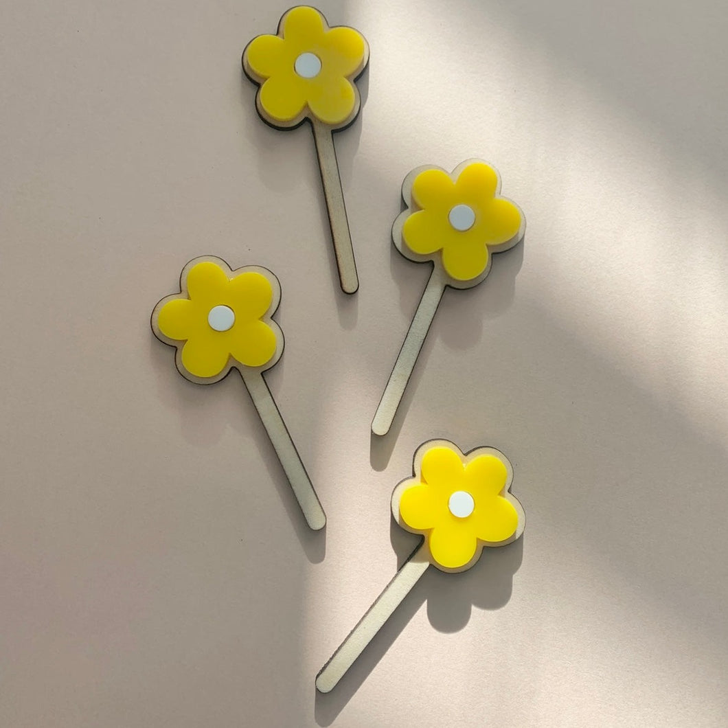 Flower Cupcake picks // Birthday decorations // Yellow flowers