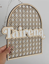 Load image into Gallery viewer, Rattan Arch Name PLAQUE // Wooden + Acrylic // Kids Decor
