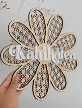 Load image into Gallery viewer, Rattan Daisy Name PLAQUE // Wooden + Acrylic // Kids Decor
