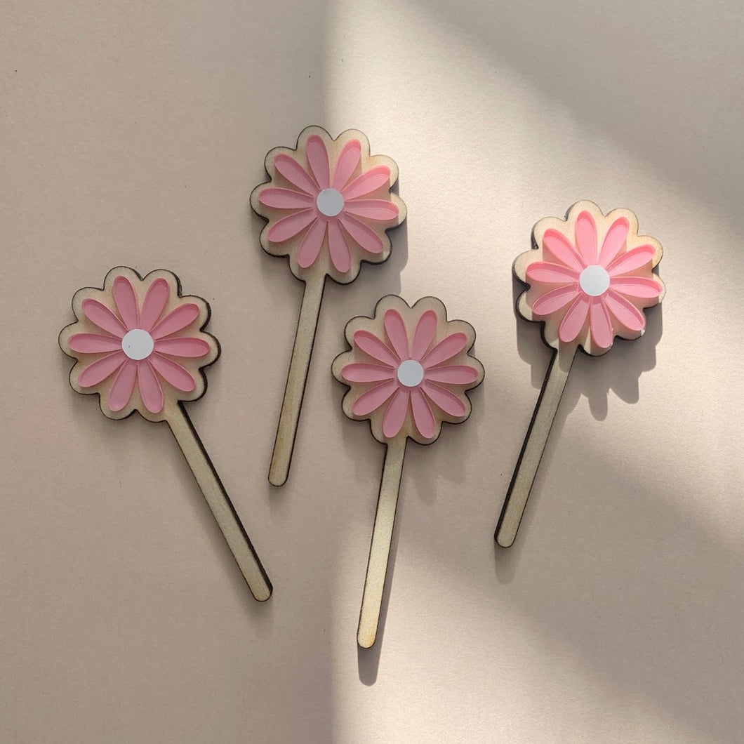 Flower Cupcake picks // Birthday decorations // Pink flowers