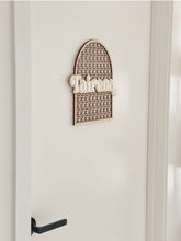 Load image into Gallery viewer, Rattan Arch Name PLAQUE // Wooden + Acrylic // Kids Decor
