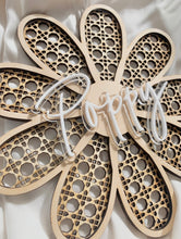 Load image into Gallery viewer, Rattan Daisy Name PLAQUE // Wooden + Acrylic // Kids Decor
