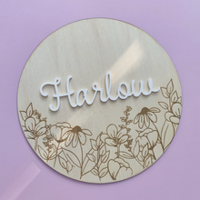 Load image into Gallery viewer, Wildflowers Name Plaque // Personalised // Wooden &amp; Acrylic decor
