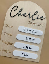 Load image into Gallery viewer, Birth Announcement Board // Personalised // ARCH // Wooden &amp; Acrylic
