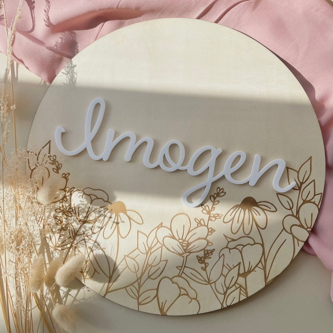 Wildflowers Name Plaque // Personalised // Wooden & Acrylic decor