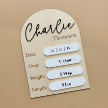 Load image into Gallery viewer, Birth Announcement Board // Personalised // ARCH // Wooden &amp; Acrylic
