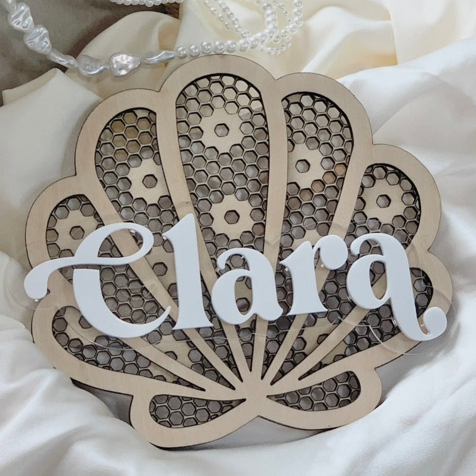 Rattan Seashell Name PLAQUE // Wooden + Acrylic // Kids Decor